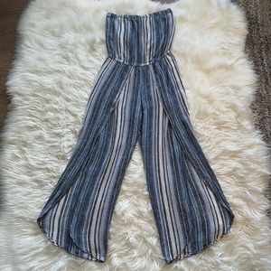 Anthropologie | DREW Multicolored Blue Striped Strapless Jumpsuit